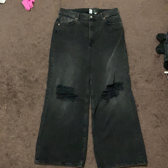 H&M, Ripped Wide High Jeans size 12, Charcoal Grey - Picture 1 of 5
